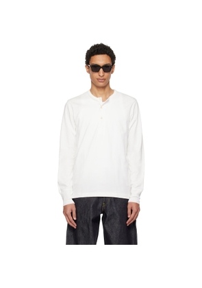Merz b. Schwanen White 2M06 Mid-Century Machine Refined Fit Long Sleeve Henley