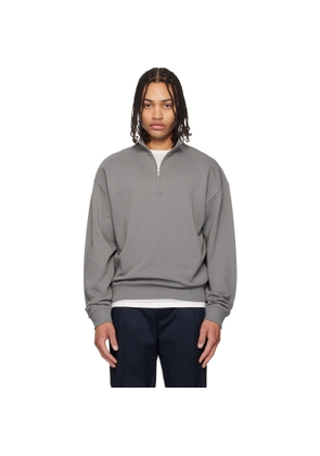 Hugo Gray Cotton Terry Logo-Print Sweatshirt