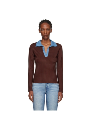 rag & bone Burgundy Natalia Colorblock Long Sleeve Polo