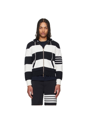 Thom Browne Navy & White Hector 4-Bar Rugby Hoodie