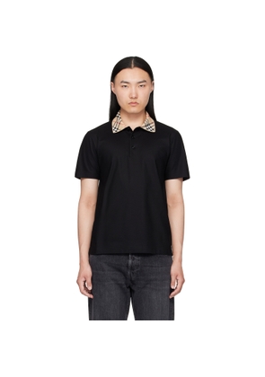 Burberry Black Check Collar Cotton Polo