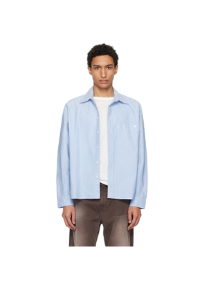 Merz b. Schwanen Blue Modern-Cut Cotton Oxford Long Sleeve Shirt