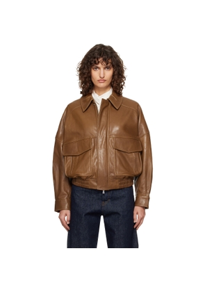 Nour Hammour Brown Runa Soft Leather Bomber Jacket