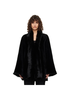 Nour Hammour Black Sima Midi Shearling Coat