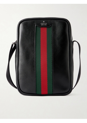 Gucci - Webbing-Trimmed Leather Messenger Bag - Men - Black