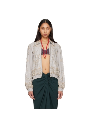 Dries Van Noten Gray Embroidered Cotton Blouson Jacket
