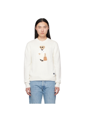 Ralph Lauren Purple Label White 'Polo Bear' Silk-Linen Sweater
