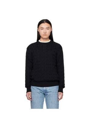 Ralph Lauren Purple Label Black Cotton Silk Cable Crewneck Sweater