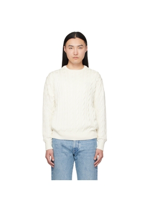 Ralph Lauren Purple Label White Cotton Silk Cable Crewneck Sweater