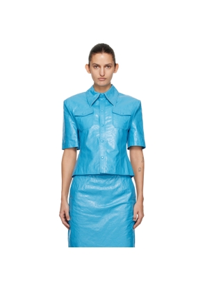 WILLY CHAVARRIA Blue Chavela S/S Leather Shirt