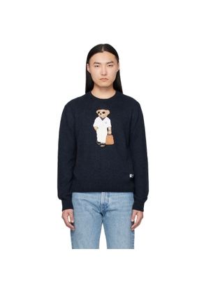 Ralph Lauren Purple Label Navy 'Polo Bear' Silk-Linen Sweater