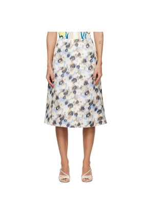Marni Blue & Off-White Duchesse 'Secret Bouquet' Print Midi Skirt
