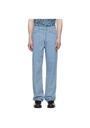 Dries Van Noten Blue Printed-Graphic Jeans