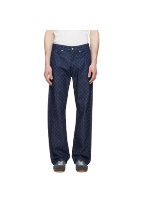 Dries Van Noten Navy Printed-Graphic Jeans