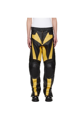 LU'U DAN BRUCE LEE x LỰU ĐẠN Black & Yellow Moto Racing Leather Pants