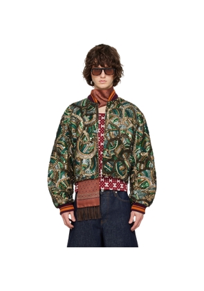 Dries Van Noten Green Embroidered Bomber Jacket
