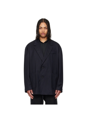 WOOYOUNGMI Navy Wool Stripe Wide Blazer