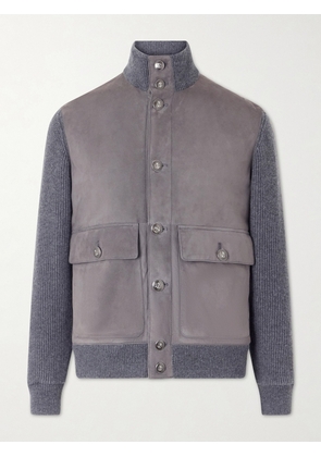 Brunello Cucinelli - Suede and Knitted Cashmere Jacket - Men - Gray - S
