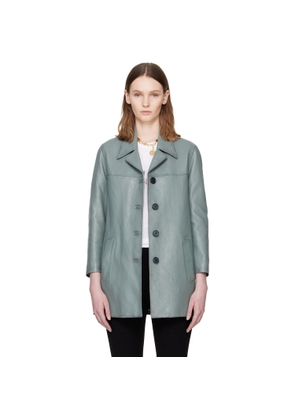 Chloé Blue Single-Breasted Long Leather Jacket