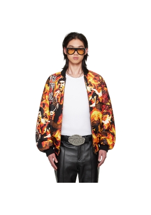 LU'U DAN BRUCE LEE x LỰU ĐẠN Orange & Black 'Bruce Lee' Leather Bomber Jacket