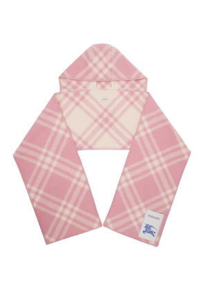 Burberry Pink Check Wool Hooded Scarf
