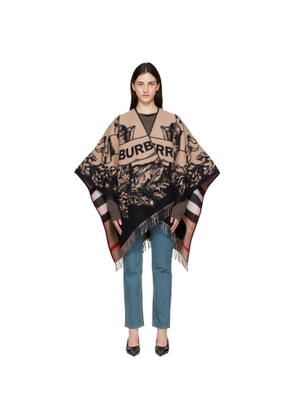 Burberry Beige & Black Gallant Knight Wool Cape