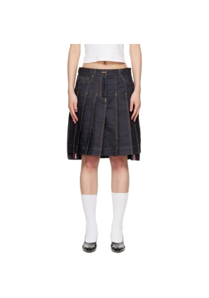 Thom Browne Navy Pleated Denim Miniskirt