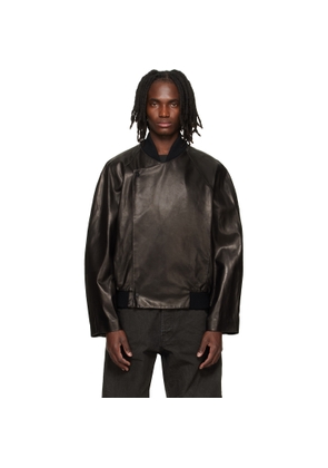 Fear of God Black Leather Raglan Bomber Jacket