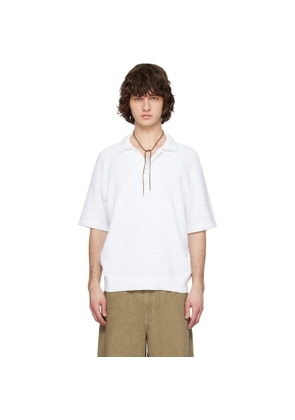 Solid Homme White Textured Polo