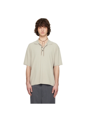 Solid Homme Beige Crease Short Sleeve Collared Knit Polo