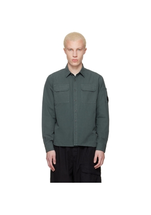 C.P. Company Green Organic Gabardine Long Sleeve Lens Shirt