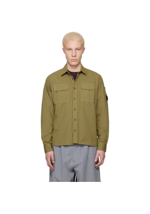 C.P. Company Khaki Organic Gabardine Long Sleeve Lens Shirt