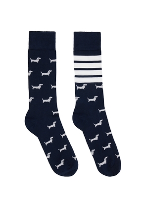 Thom Browne Navy Cotton 4-Bar Hector Mid Calf Socks