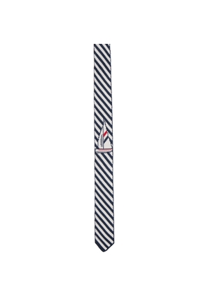 Thom Browne Navy & White Sail Boat Pin Stripe Jacquard Knit Tie