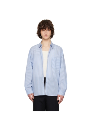 Solid Homme Blue Cotton Nylon Stripe Shirt