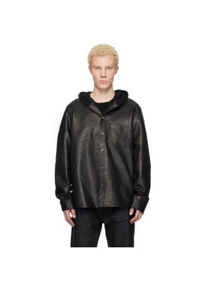 DET BLEV SENT Black Hooded Leather Shirt