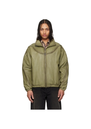 WOOYOUNGMI Khaki High Neck Leather Jacket