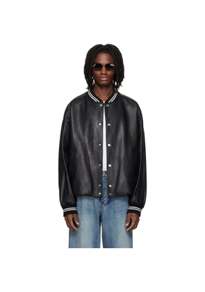 WOOYOUNGMI Black Leather Baseball Jacket