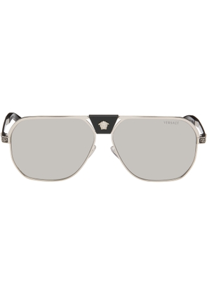 Versace Silver Greca Flow Navigator Sunglasses