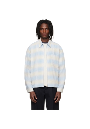 Solid Homme Blue & Beige Striped Zip-Up Shirt