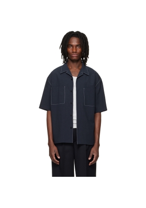 Solid Homme Navy Camp Collar Shirt