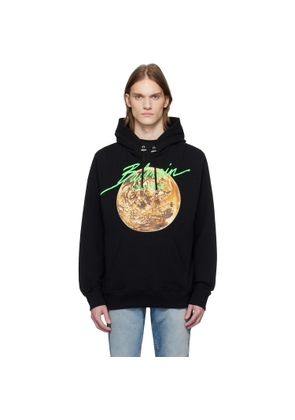 BALMAIN Black Printed 'Balmain Universe' Logo & Planet Hoodie