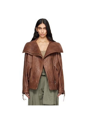 BALMAIN Brown Lambskin Bomber Jacket