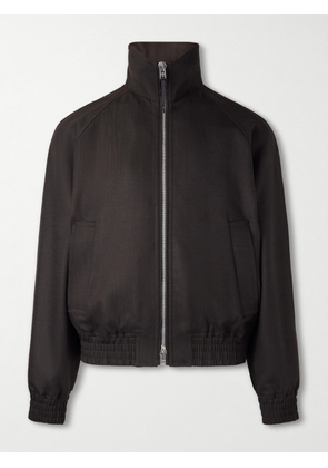 TOM FORD - Leather-Trimmed Wool and Silk-Blend Jacket - Men - Brown - IT 46