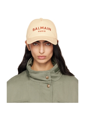 BALMAIN Beige Cotton 'Balmain Paris' Embroidery Cap