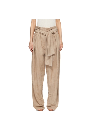 BALMAIN Beige Suede High-Waisted Trousers
