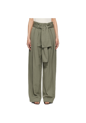 BALMAIN Green Twill High-Waisted Trousers