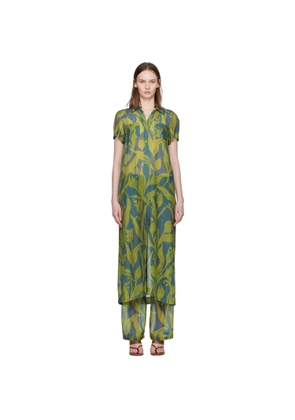 Dries Van Noten Green & Blue Long Shirt Maxi Dress