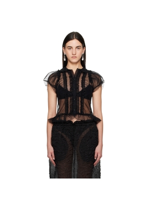Simone Rocha Black Sheer Puff Sleeve Multi Ruffle Frill Shirt