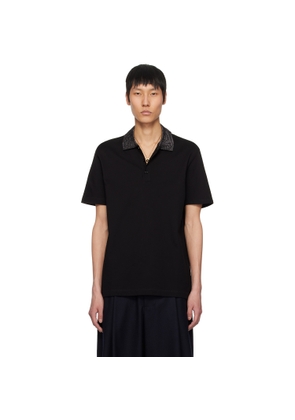 Versace Black Embroidered-Collar Barocco Polo